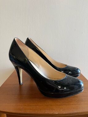 Enzo Angiolini Black Patent Round-Toe High Heel Pumps